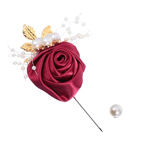 VALICLUD Stilvolle Stoffblumen Brosche Brustnadel Hochzeitsdeko Schmuckaccessoire Weinrot Modisch Angenehm zu Tragen Vielseitig für Brautkleid Party Bankett von VALICLUD