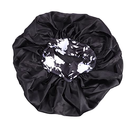 VALICLUD Stirnband Nachtmütze Satin Duschhaube Doppellagig Schlafhaargummis Damen Schlafmütze Wraps Lockig Große Mütze Wiederverwendbar Schlaf Bequem Rosa Schwarz Polyester von VALICLUD