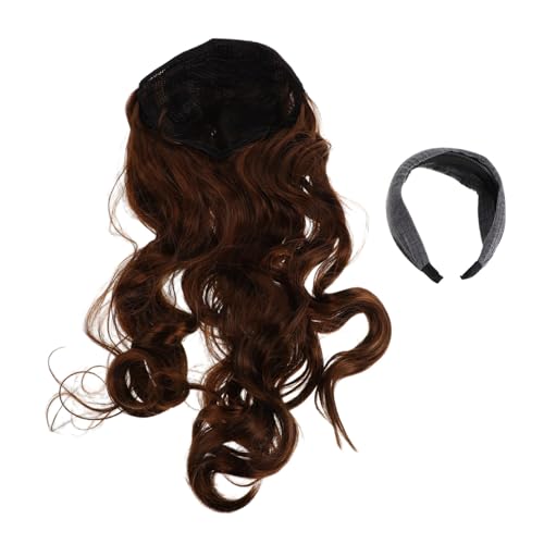 VALICLUD Kunsthaarperücke Mit Gewellten Locken Braun Hitzebeständig Für Frauen Klebefreies Stirnband Natürliches Aussehen Voluminös Geeignet Für Party Und Alltag von VALICLUD