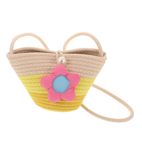 VALICLUD Strandtasche aus Natürlichem Rattan mit Blumenmuster Geflochtene Handtasche mit Griffen Geräumiger Eimerform für Mädchen für Sommer Outdoor aktivitäten und Urlaub von VALICLUD