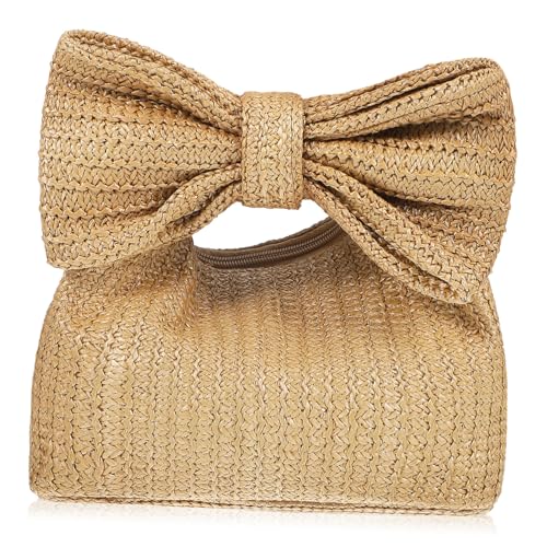 VALICLUD Strauchtasche Damen Handtasche mit Schleifen Design Große Kapazität Langlebig Vielseitig Geflochtene Strohtasche für Sommer Strand Einkauf Alltag von VALICLUD