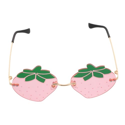 VALICLUD Strawberry Sonnenbrille Damen Rimless mit Klarem Sichtfeld Partybrille Modisch Einzigartiges Frucht-design für Festivals Reisen Outdoor Aktivitäten von VALICLUD