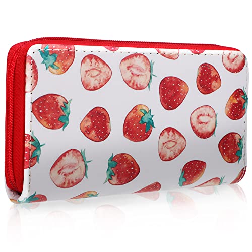 VALICLUD Erdbeer-geldbörse Für Frauen Pu-Material Mit Reißverschluss Organizer-Tasche Platz Für Karten Scheine Und Münzen Lange Clutch Für Damen Und Mädchen Passend Für Handtaschen Und Reis von VALICLUD
