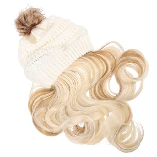 VALICLUD Strickmütze Damen Beanie mit Abnehmbarem Langem Welligem Haar Elastisch Bequem Modisch Vielseitig Tragbar als Perücke oder Mütze für Party und Alltag von VALICLUD