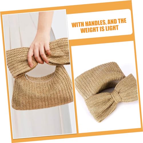 VALICLUD Stroh Clutch Handtasche Damen Geflecht Leichte Strandtasche Sommer Handgewebte Tasche Vielseitig für Urlaub Party Alltag Geeignet Praktische Strandtasche mit Griff von VALICLUD