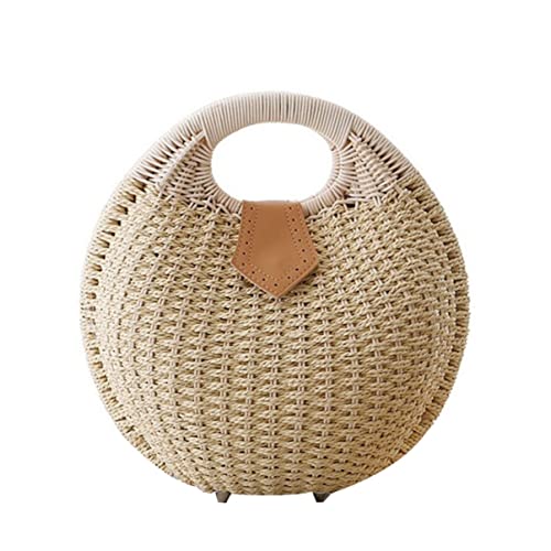 VALICLUD Rattan Handtasche Strohmuschelform für Damen Beige aus Rattan und Papiermaterial Modische Strohtasche mit Knopfverschluss Geeignet für Strand Party Einkaufen und Alltag von VALICLUD