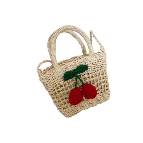 VALICLUD Strohtasche Handtasche Leicht Tragbar mit Großem Fassungsvermögen und Süßer Frucht optik für Alltag Freizeit Strandurlaub Mädchen Tasche von VALICLUD