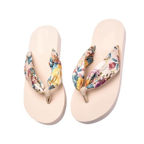 VALICLUD Stylische Boho Sommer Slipper Damen Zehentrenner Rutsch Strand Flops Freizeit Sandalen Beige Xl Geeignet für Outdoor Party und Alltag von VALICLUD