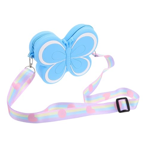 VALICLUD Süße Mädchen Umhängetasche Schmetterlingsform Silikon Kleine Münzbörse Weiches Material Strapazierfähig Modisches Accessoire für Kleinkinder Himmelblau von VALICLUD
