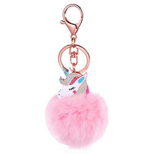 VALICLUD Süßer weicher Schlüsselanhänger Einhorn Pom Pom Pelzball Schlüsselanhänger Weiche Tasche Auto hängend Plüsch Tasche Charme von VALICLUD