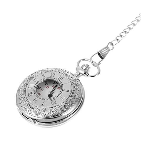 VALICLUD Taschenuhr mit römischen Ziffern Uhr mit Kette Steampunk-Kettenuhr Taschenuhren für Herren Steampunk-Taschenuhr Uhr Halskette Zinklegierung Silber von VALICLUD