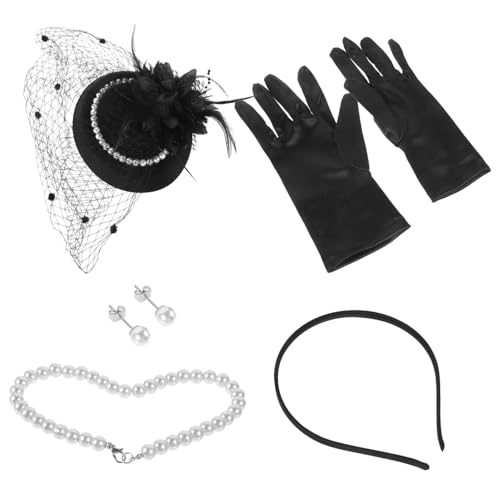 VALICLUD Teeparty-set Mit Hut Und Handschuhen Für Damen Perlenkette Und Ohrring-set Fascinator-stirnband Für Frauen Kopfbedeckung Für Hochzeit von VALICLUD