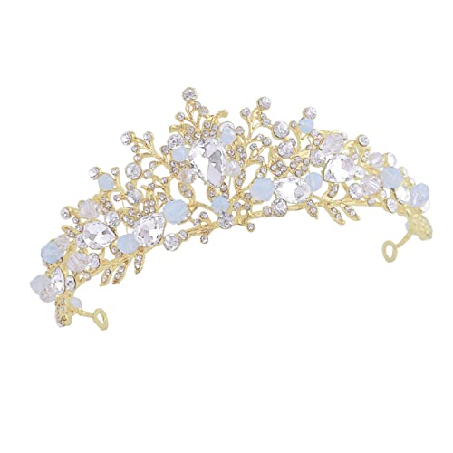 VALICLUD Tiara Krone Haarreif Goldfarbene mit Weißen Kristallen Verzierte Kopfbedeckung für Mädchen Eleganter Haarschmuck für Geburtstagsfeiern Hochzeiten und Festliche Anlässe von VALICLUD