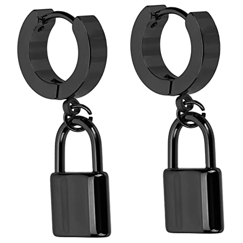 VALICLUD Titanstahl Creolen Ohrringe Damen Langlebige Leichte Hoop Ohrringe mit Kreativem Schloss Design Ohrschmuck für Party und Alltag Schwarz Groß von VALICLUD