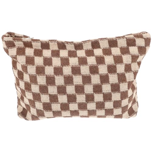 VALICLUD Tragbare Make-Up-Tasche Reise-Kosmetiktasche Strick-Checker-Gepäck Kosmetiktasche Organizer Kulturbeutel für Frauen von VALICLUD