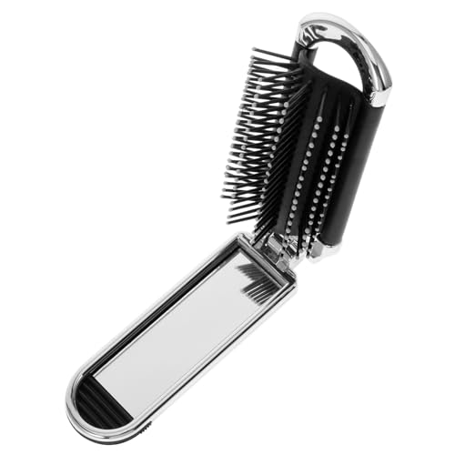 VALICLUD Tragbarer Faltbarer Haarkamm mit Spiegel Haarbürste für Frauen Kompakt Leicht Weiche Zähnchen Einfach zu Bedienen für Unterwegs Haartypen von VALICLUD