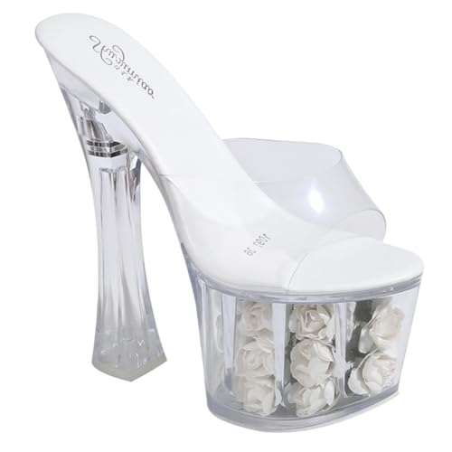 VALICLUD Transparente Damen Sandaletten mit Rosenverzierung Wasserdichte Hochzeitsschuhe mit Dicken Absätzen Rutschfest Komfortabel und Geeignet für Sommer Strand und Festliche Anlässe von VALICLUD
