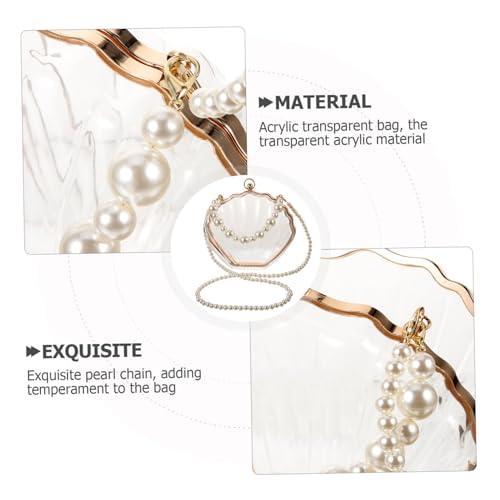 VALICLUD Transparente Damen Schultertasche mit Perlenkette Stilvolle Muschel umhängetasche für Strand und Party Geräumige Acryl Handtasche mit Elegantem Design Vielseitig und Pflegeleicht von VALICLUD