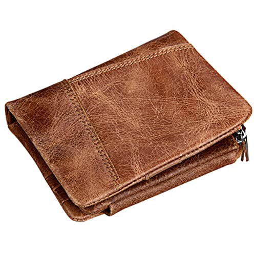 VALICLUD Dreifach Gefaltete Herren-geldbörse Aus Echtem Rindsleder Mit Reißverschluss Kartenfächern Und Münzeinsatz Praktisch Für Kreditkarten Ausweise Und Bargeld Braun von VALICLUD