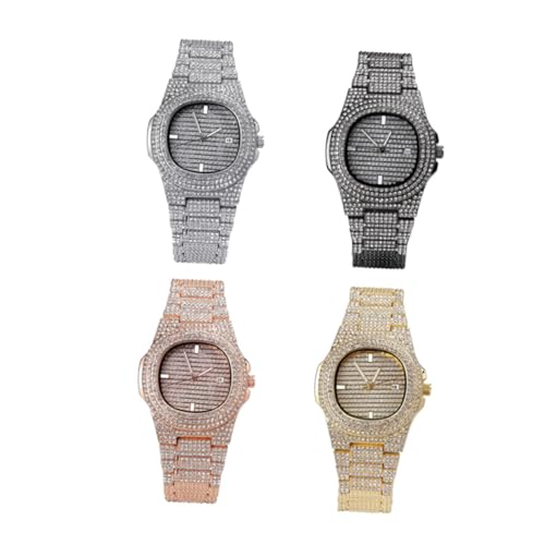 VALICLUD Herren Armbanduhr Aus Zirkon Mit Strass Modische Quarz-Uhr Im Hip-hop-Stil Roségoldene Edelstahl-Band Langlebig Und Elegant Für Besondere Anlässe von VALICLUD
