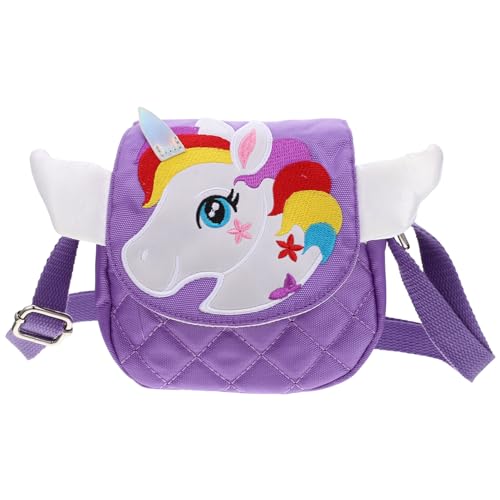 VALICLUD Einhorn Umhängetasche Tasche Klein Geldbörse Cartoon Umhängetasche Einzel Lässige Umhängetasche Tragetasche Handtasche Mädchen Violett Oxford-stoff Modellieren Hosenträger von VALICLUD