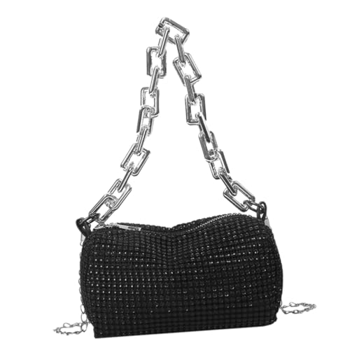 VALICLUD Umhängetasche Damen Abendtasche mit Glitzersteinen Crossbody Bag für Hochzeit und Party Vielseitige Clutch mit Ausreichend für Handy und Makeup Schwarze Damenabendtasche von VALICLUD