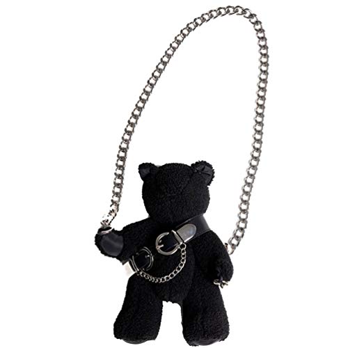 VALICLUD Umhängetasche mit Kettenriemen Teddy Tasche Stofftier Geldbörse Teddybär Geldbörse Gothic Geldbörsen Und Handtaschen für Frauen Mädchen Schwarz von VALICLUD
