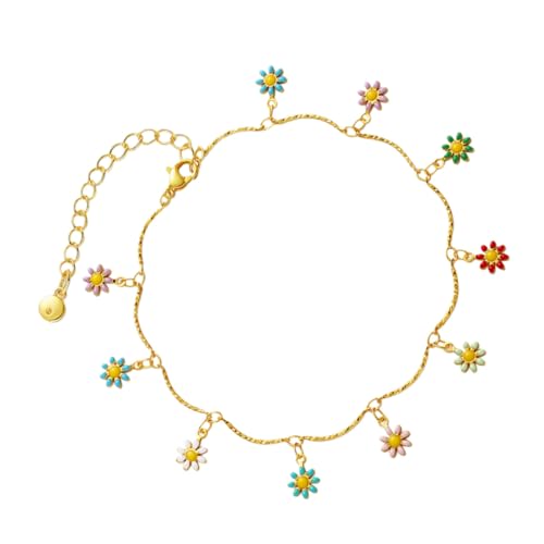 VALICLUD Vergoldete Bunte Blumen Halskette Damen Choker mit Zarter Legierungskette Verstellbar Modischer Schmuck für Alltag Party Hochzeit und Geschenk von VALICLUD