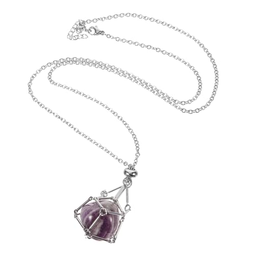 VALICLUD Verstellbare Kristallanhänger Kette mit Leerem Metallsteinhalter Dekorativer Amethyst Edelstein Schmuck Kreativer Heilstein Netzanhänger für Damen und Herren von VALICLUD