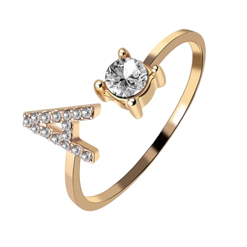 VALICLUD Verstellbarer Damenring Offenes Ende Buchstabenring Modeschmuck mit Strassbesatz Romantischer Fingerschmuck Geschenkidee von VALICLUD