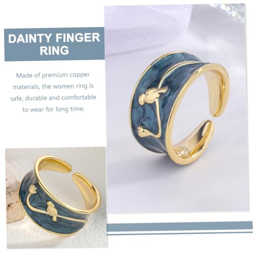 VALICLUD Verstellbarer Damenring aus Hochwertigem Kupfer Offener Emaille Statement Ring mit Blauem Vogel design Leicht und Hautfreundlich Modisches Schmuckstück für Alltag und Besondere von VALICLUD