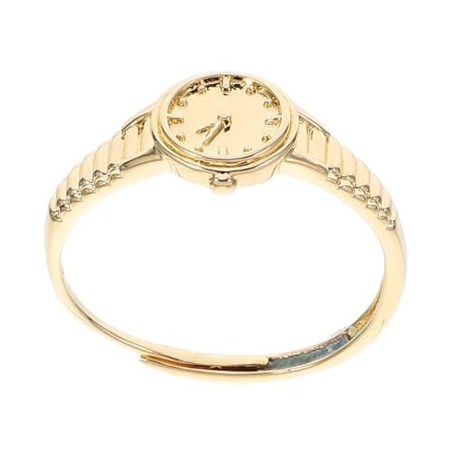VALICLUD Verstellbarer Goldener Uhrenring Damen mit Offenem Design Mini Uhr Schmuck Elegante Vintage Fingeruhr für Alltag und Geschenk von VALICLUD