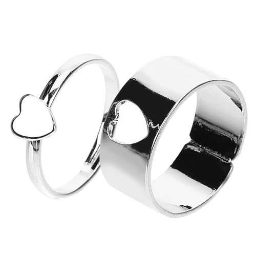 VALICLUD Verstellbarer Herz statement ring für Offener Punk stil Silberfarbener Schmuck Modisches Accessoire für Valentinstag und Alltag von VALICLUD