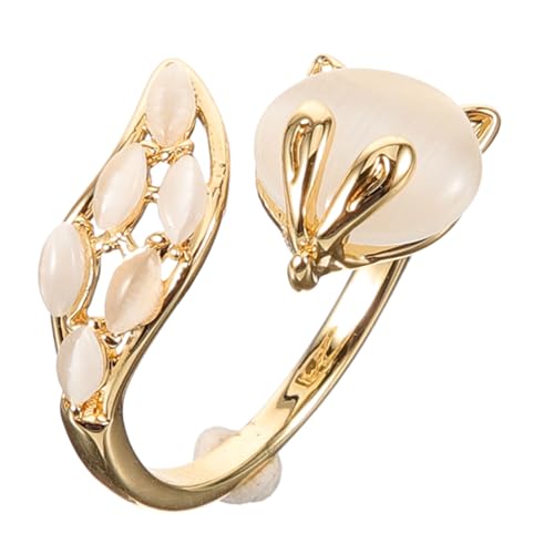 VALICLUD Verstellbarer Offener Katzenauge Fuchsring mit Funkelnden Strasssteinen Modischer Damen Schmuck für Alltag Party Hochzeit Eleganter Verstellbarer Ring für Frauen und Mädchen von VALICLUD
