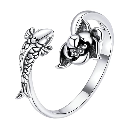 VALICLUD Verstellbarer Offener Ring Mit Koi-fisch-design Und Lotus- Modischer Damenring Für Alltag Und Besondere Anlässe Perfektes Für Frauen Und Mädchen von VALICLUD