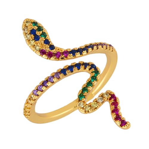 VALICLUD Verstellbarer Vintage Schlangenring mit Strass Offener Kupferring für Damen Eleganter Modeschmuck für Frauen Passend zu Verschiedenen Outfits von VALICLUD