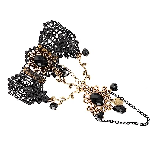 VALICLUD Verstellbares Gothic Spitzenarmband mit Künstlichen Kristallperlen Halloween Spitze Handkette Leichtes Komfortabler Schmuck für Kostümparty und Besondere Anlässe von VALICLUD