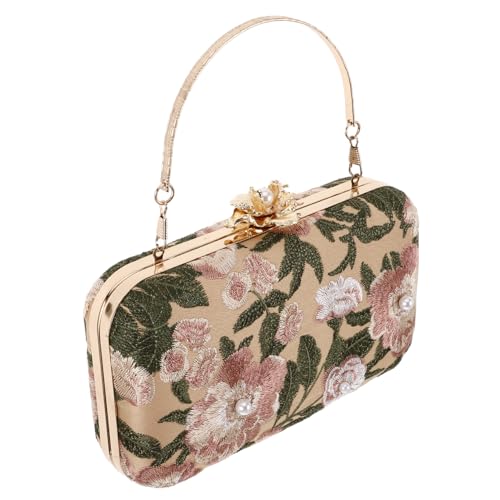 VALICLUD Vintage Bestickte Damen Clutch Abendtasche mit Perlen Kleine Handtasche für Hochzeit Party Bankett Abendhandtasche mit Sicherem Verschluss und Kettenriemen Tragbar und Elegant von VALICLUD