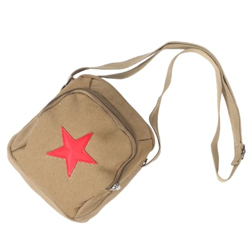 VALICLUD Vintage Canvas Umhängetasche mit Roter Stern Geräumige Messenger Schultertasche für Damen und Herren Kleine Crossbody Tasche im Retro Military Stil für Alltag und Reisen von VALICLUD