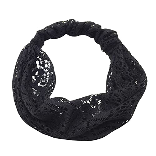 VALICLUD Spitzen Kopftuch Für Damen Schwarz Atmungsaktiv Schweißabsorbierend Knitterfrei Leicht Elastisch Zur Haardekoration Für Sport Partys Tanzen von VALICLUD
