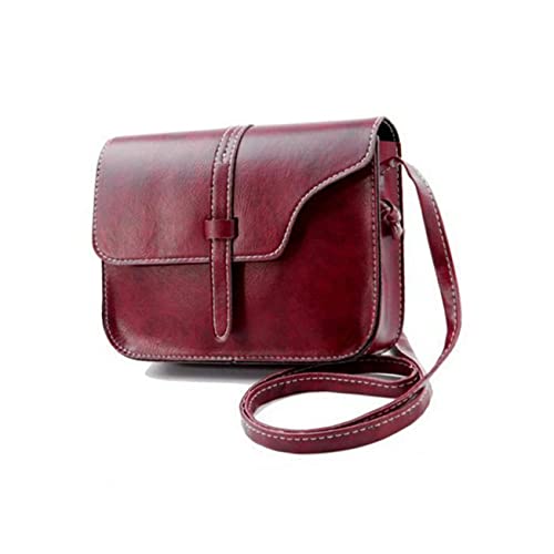 VALICLUD Vintage Damen Umhängetasche Leder Handtasche Hauptfach Reißverschlusstasche 3 Tragemöglichkeiten Leicht Weinrot von VALICLUD