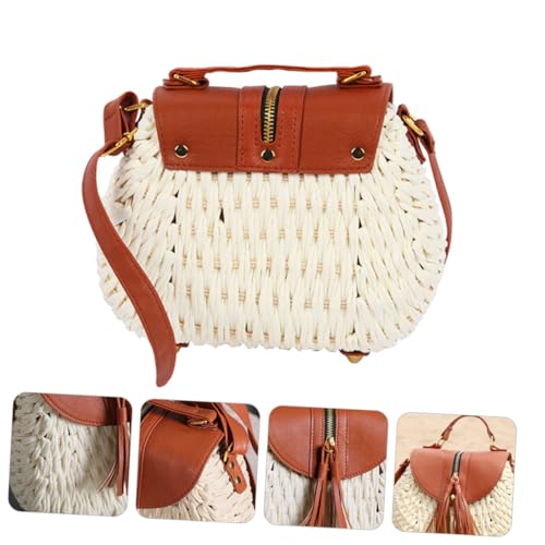 VALICLUD Vintage Geflochtene Schultertasche Damen Elegant mit Quasten Anhänger Leichte Umhängetasche für Schule Arbeit Shopping und Freizeit Modische Stofftasche für Alltag und Party von VALICLUD