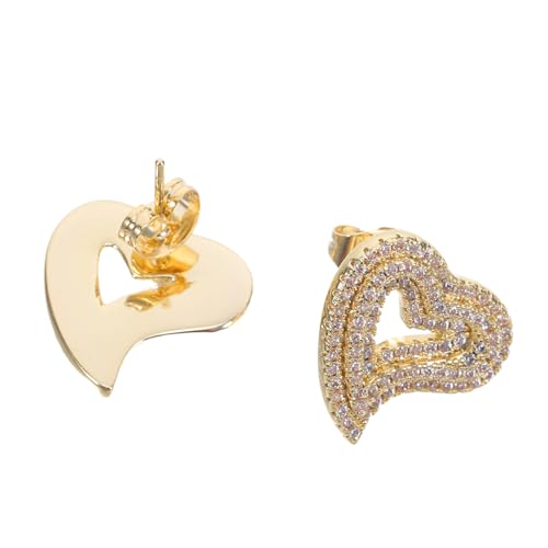VALICLUD Vintage Gold Plated Herz Ohrstecker Leichtes Hohldesign Funkelnde Zirkonia Ohrringe Eleganter Retro Chic Modeschmuck für Damen und Mädchen Stilvolle Accessoires für Alltag und von VALICLUD