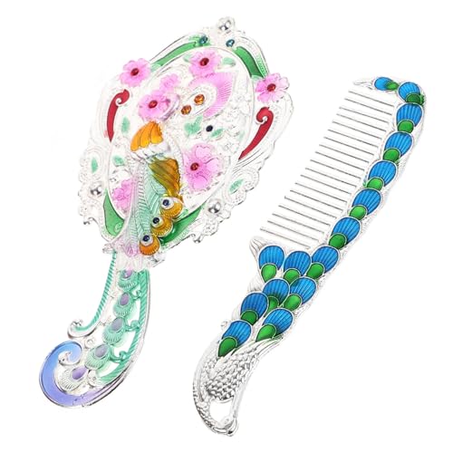 VALICLUD Vintage Handlicher Schminkspiegel mit Kamm Kompakter Tragbarer Kosmetikspiegel in Silber Ergonomisch Leicht für Reisen Party und Outdoor Langlebiges Metall design von VALICLUD