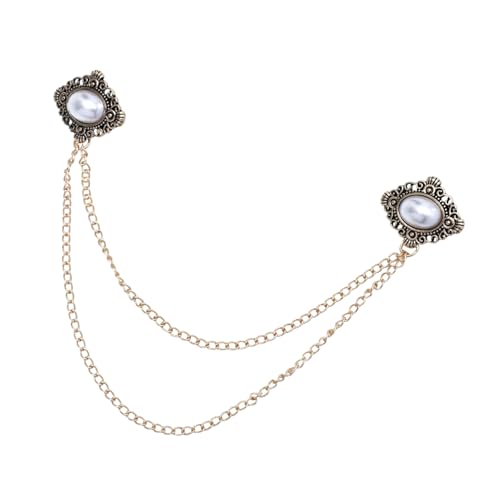 VALICLUD Vintage Herren Collar Pin Clip Brosche mit Ketten und Perlendekor Leichter Anstecker für Hemdkragen Pullover Anzug und Accessoires Modisches Schmuckstück für Männer von VALICLUD