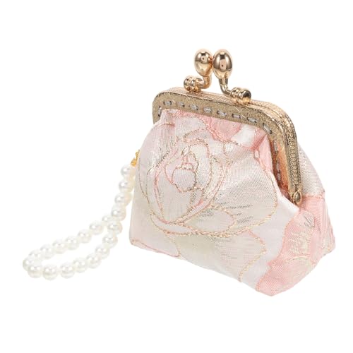 VALICLUD Vintage Kiss Lock Münzbörse Damen Handtasche mit Authentischem Chinesischem und Eleganter Perlendekoration Kleine Abendtasche für Münzen Bargeld und Kleine Essentials Stilvolles von VALICLUD