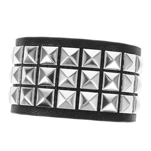 VALICLUD Vintage Punk Nietenarmband Herren Lederarmband Verstellbar Dreireihig Modisches Schmuckstück Für Partys Alltag von VALICLUD