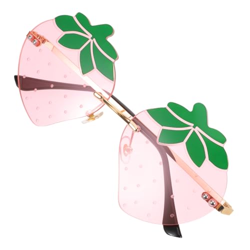VALICLUD Vintage Rahmenlose Erdbeer Sonnenbrille Damen Einzigartiges Frucht-design Klare Gläser Bequemer Sitz für Party Festival Urlaub und Alltag von VALICLUD