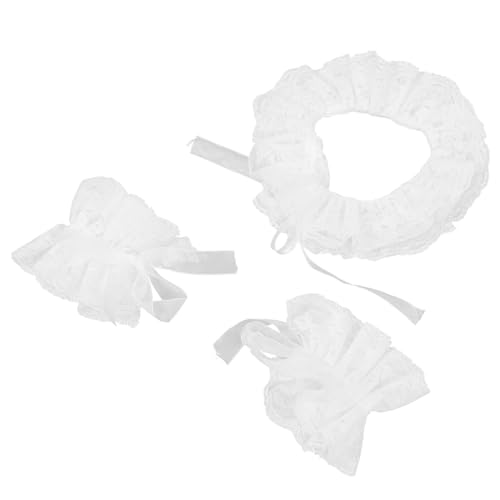 VALICLUD Vintage Spitzen-rüschenkragen und Handgefertigte Spitzen-handgelenksmanschetten Weiches Langlebiges Kostüm Halloween Cosplay Verstellbares -choker-accessoire für von VALICLUD