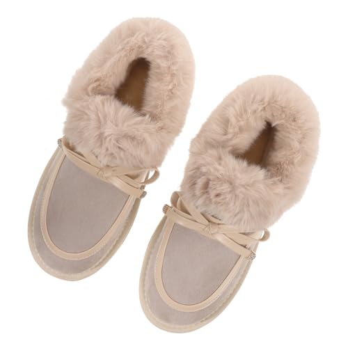 VALICLUD Warme Baumwoll Hausschuhe Damen Flache rutschfeste Winter Pantoffeln Weiche Hautfreundliche Freizeit Schuhe für Zuhause Khakifarbene Wärmende Komfortschuhe von VALICLUD